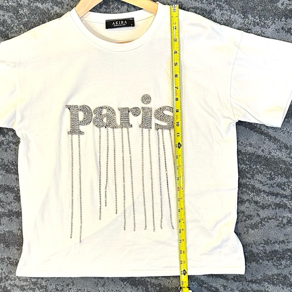 Crystal PARIS T-Shirt with Rhinestone Fringe White Medium - Picture 6 of 12